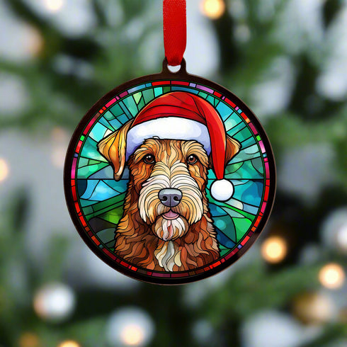 Airedale Terrier in Santa Hat Suncatcher Decoration